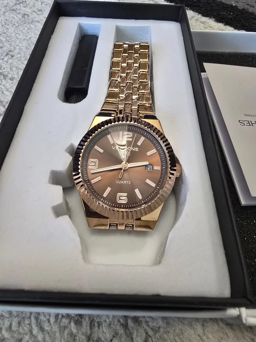 Rose Gold Men's Quartz Authomatic Watch with Brown Dial